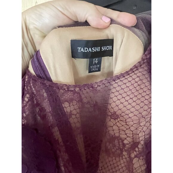 TADASHI SHOJI Burgundy Sheath Lace Dress Ruffle Plus Sz 3XL Party Wedding Bridal - Picture 4 of 8